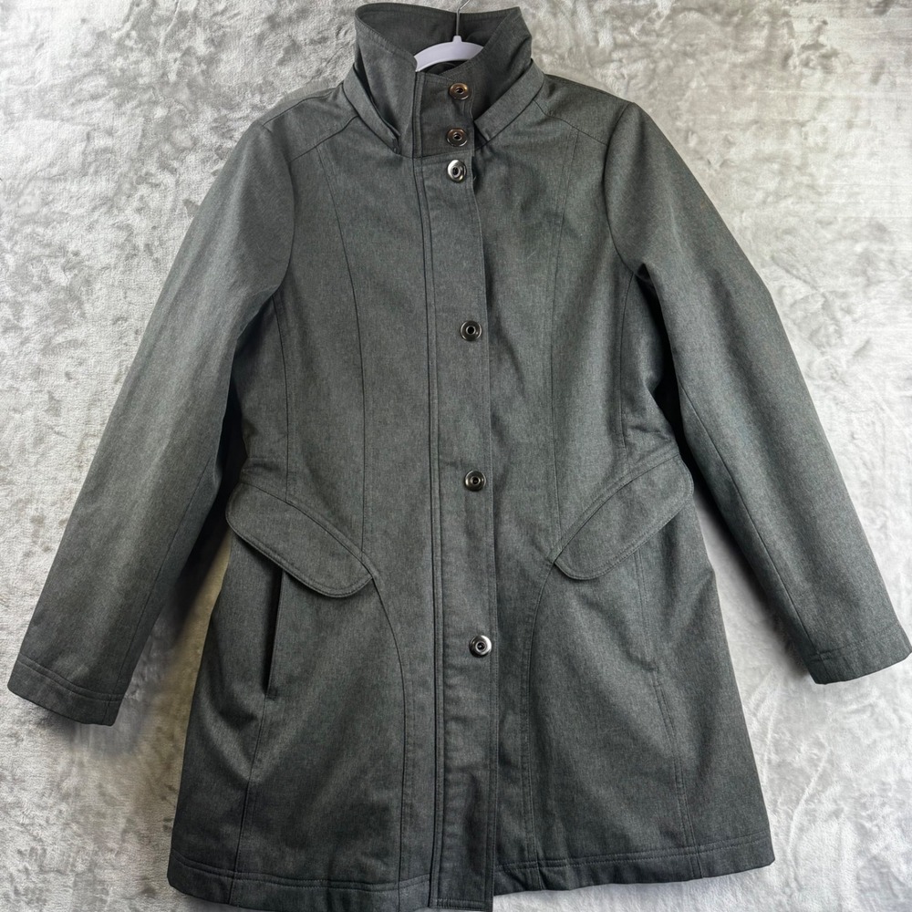 Kristen Blake Softshell Jacket Women M Grey Quilted Lined Funnel Neck (D)
